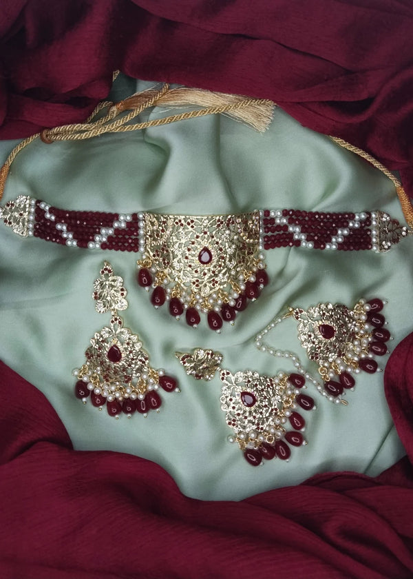 ZH | Maroon Drop Choker Set