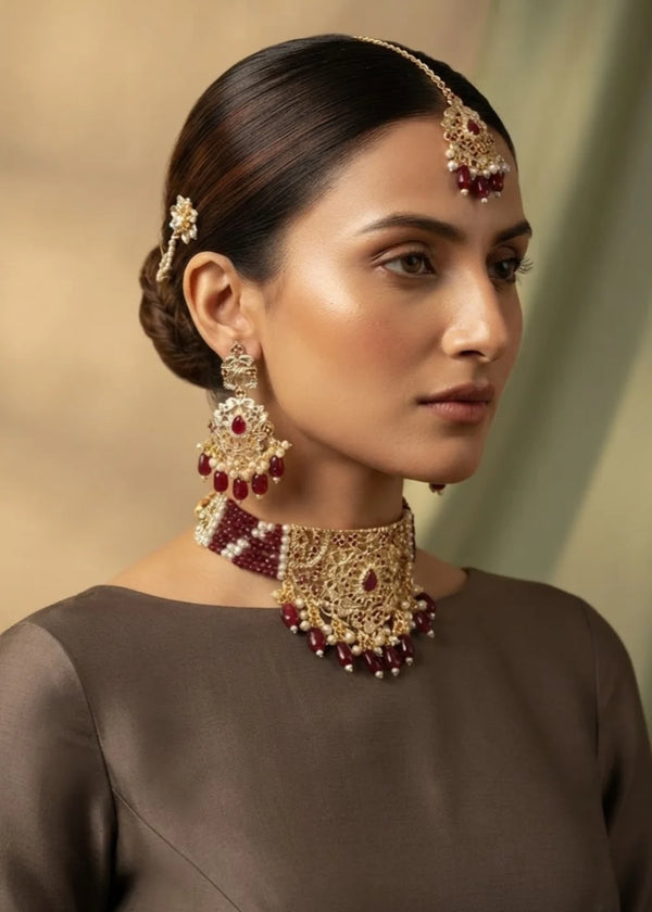 ZH | Maroon Drop Choker Set